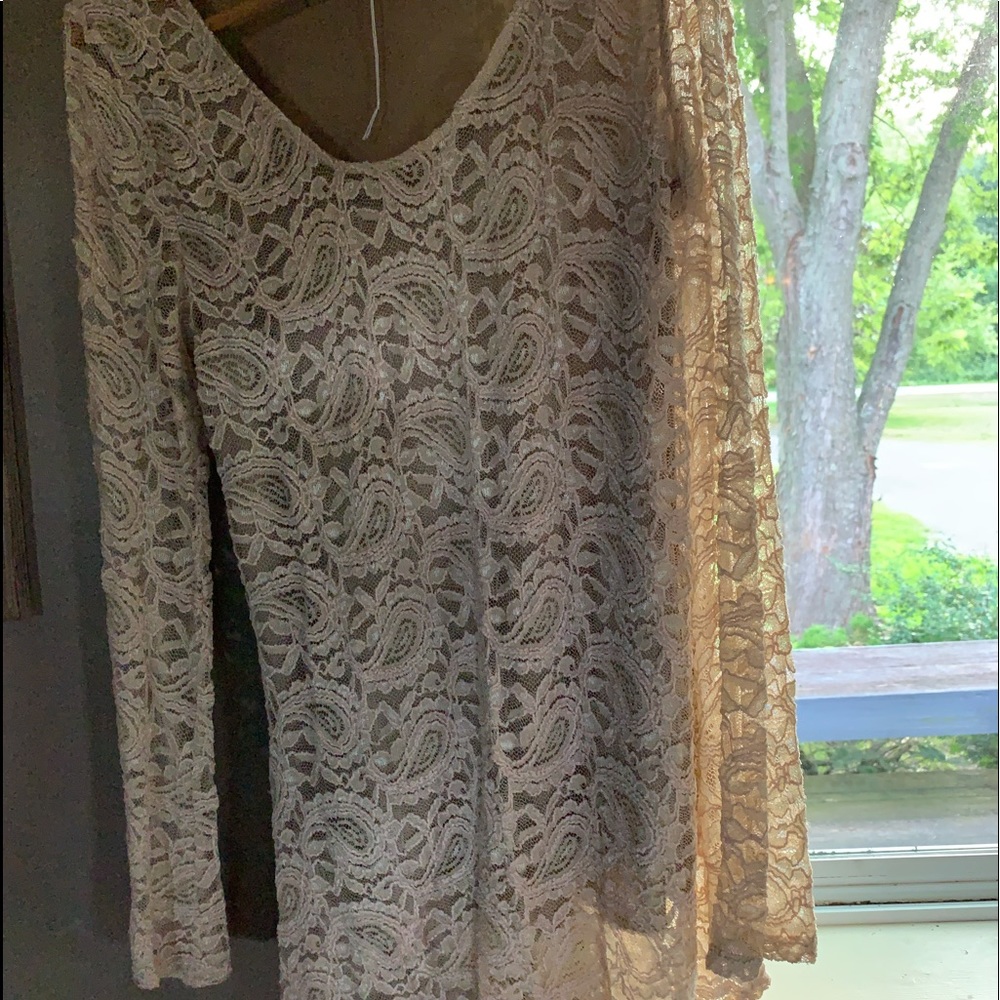Vintage cream colored dress, lace w/sheer sleeves